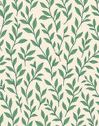 Green Leafy Branches Cream Background Rug