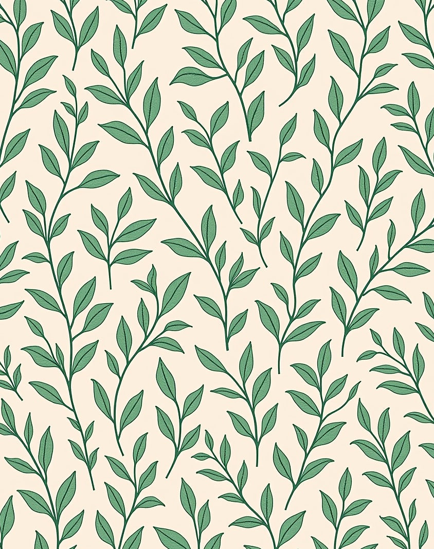 Green Leafy Branches Cream Background Rug