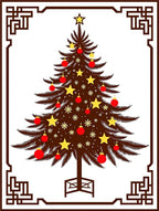 Brown Christmas Tree with Red Ornaments Rug