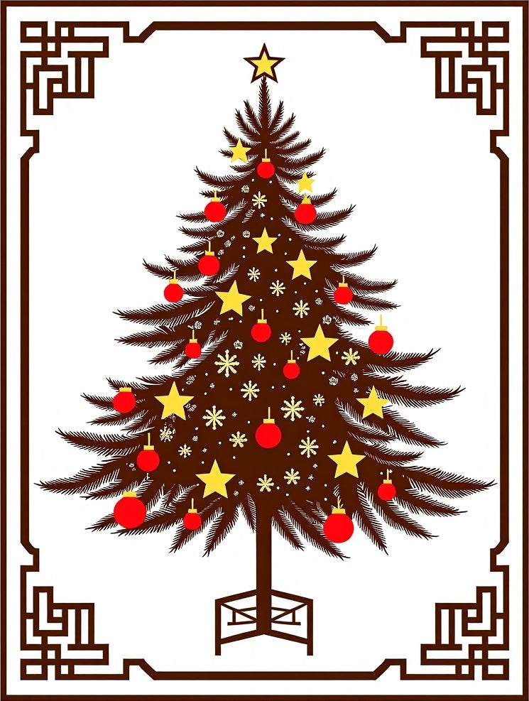 Brown Christmas Tree with Red Ornaments Rug