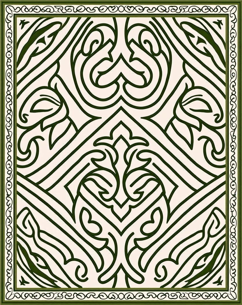 Dark Green Ornate Floral Medallion Rug