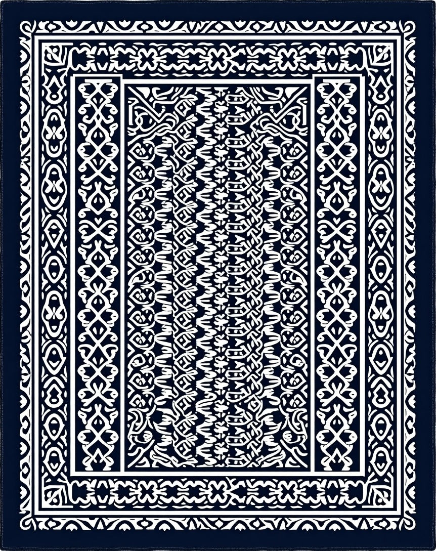 Deep Blue Intricate Ornamental Border Rug