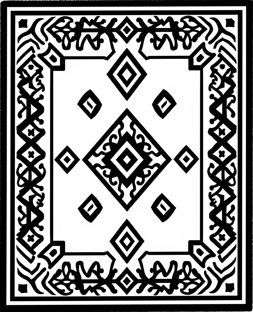 Black and White Diamond Medallion Rug