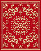 Crimson Golden Floral Mandala Medallion Rug