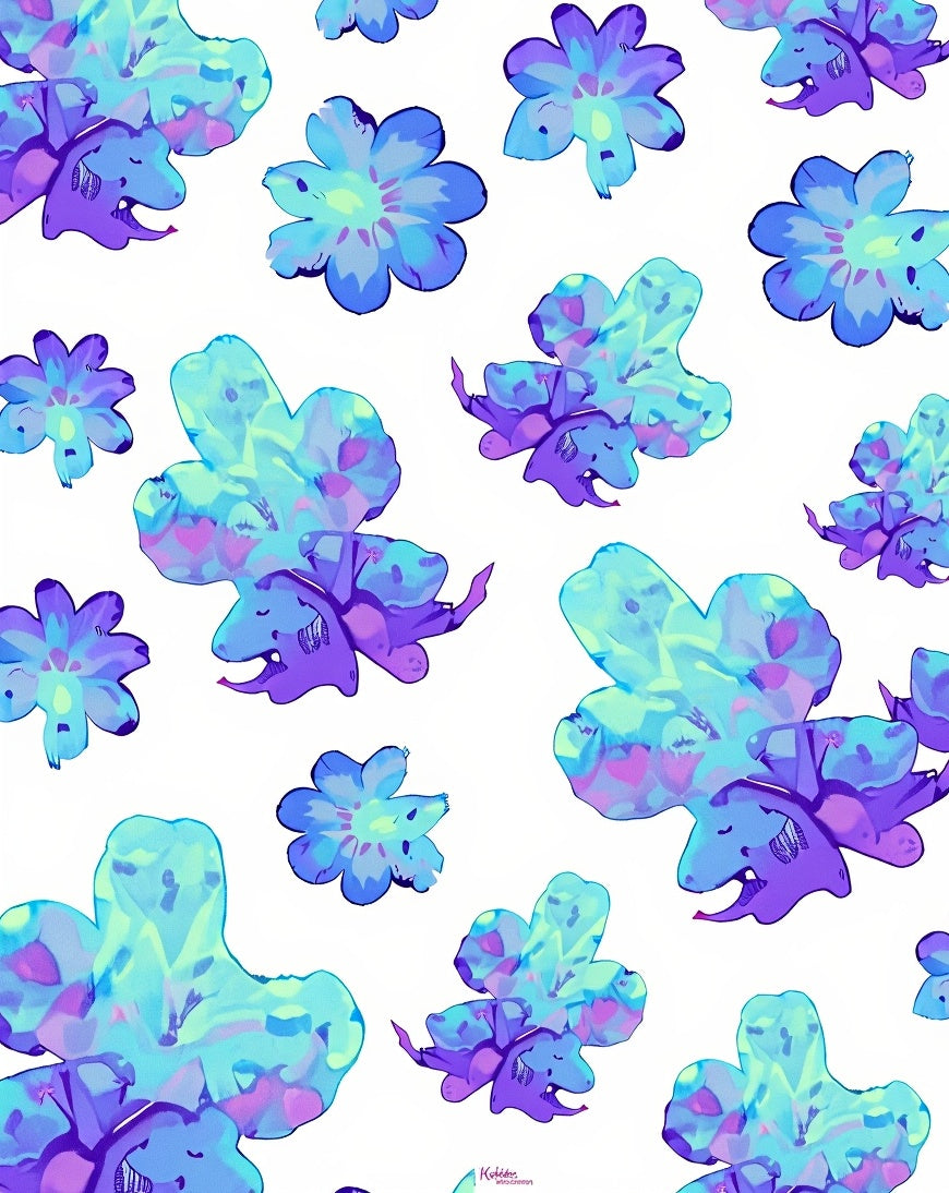 Whimsical Blue Floral Creature Scatter Rug