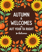 Autumn Sunflowers Pumpkins Leafy Border Rug