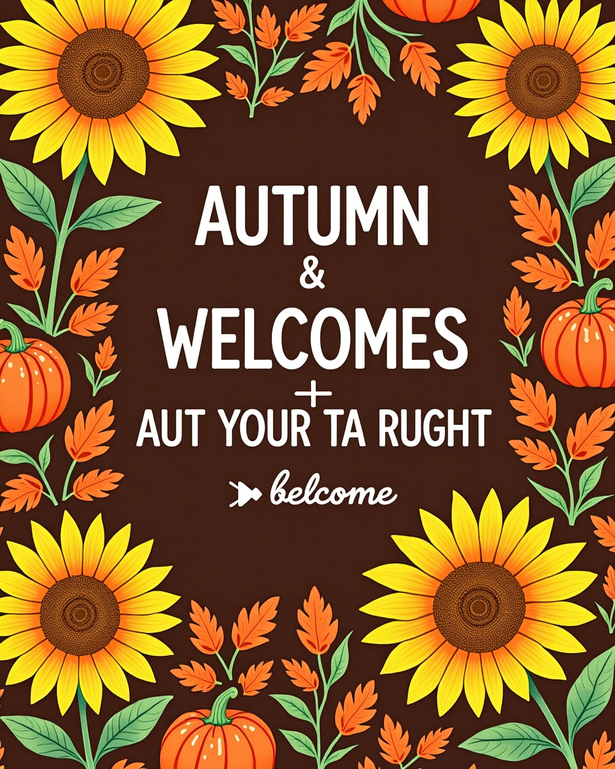 Autumn Sunflowers Pumpkins Leafy Border Rug