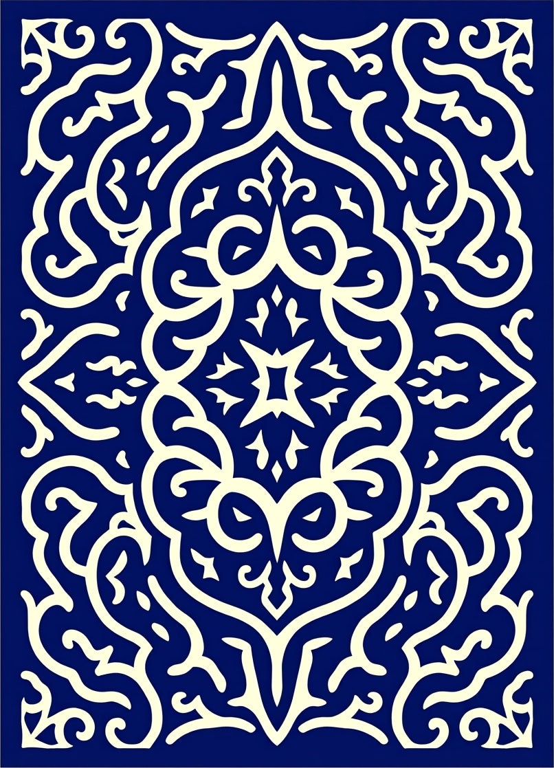 Classic Cream Navy Arabesque Rug