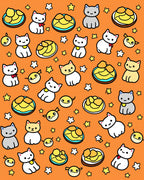 Cute Cats And Stars Orange Rug