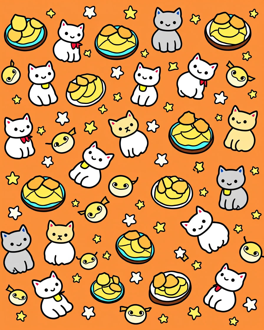 Cute Cats And Stars Orange Rug