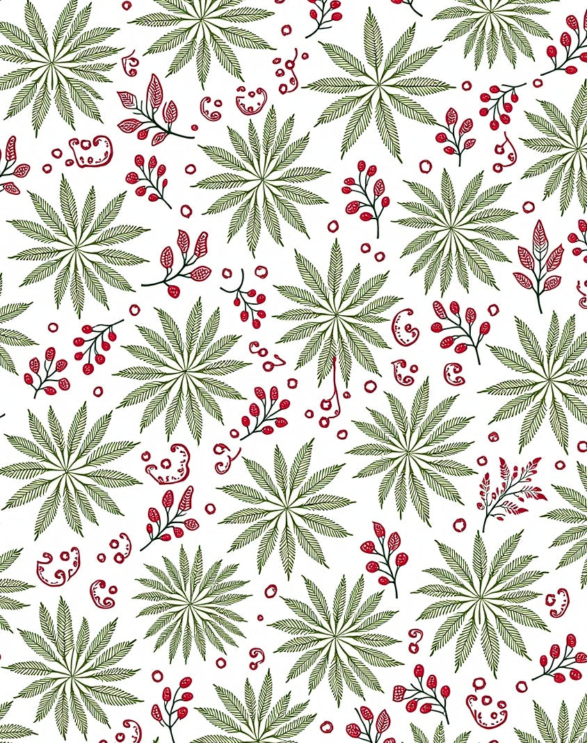 Hand Drawn Emerald Leaf Berry Burst Rug