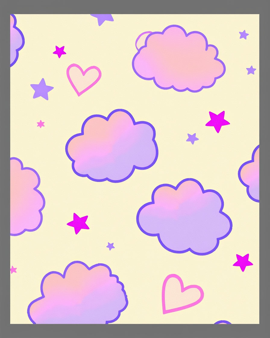 Lavender Clouds And Pink Hearts Rug