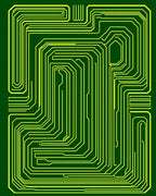 Green Circuit Board Yellow Pathway Rug
