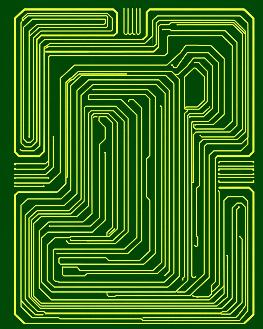 Green Circuit Board Yellow Pathway Rug