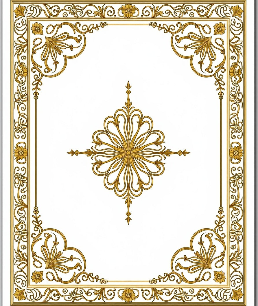 Golden Floral Scrollwork Medallion Frame Rug