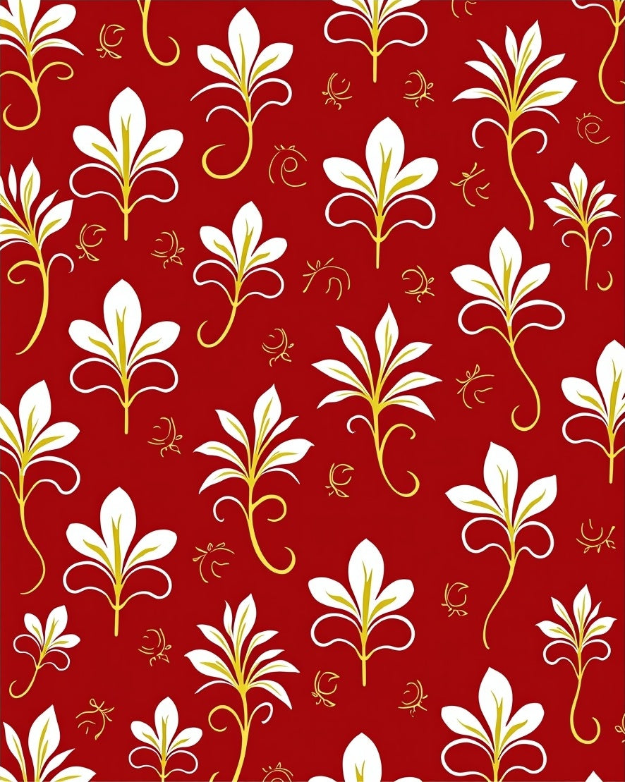 Bold Red White Gold Floral Curlicue Rug