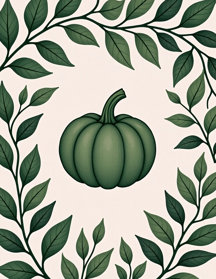 Green Pumpkin Leafy Border Rug