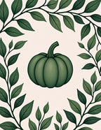 Green Pumpkin Leafy Border Rug