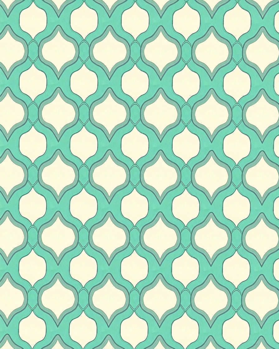 Aqua Cream Quatrefoil Geometric Rug