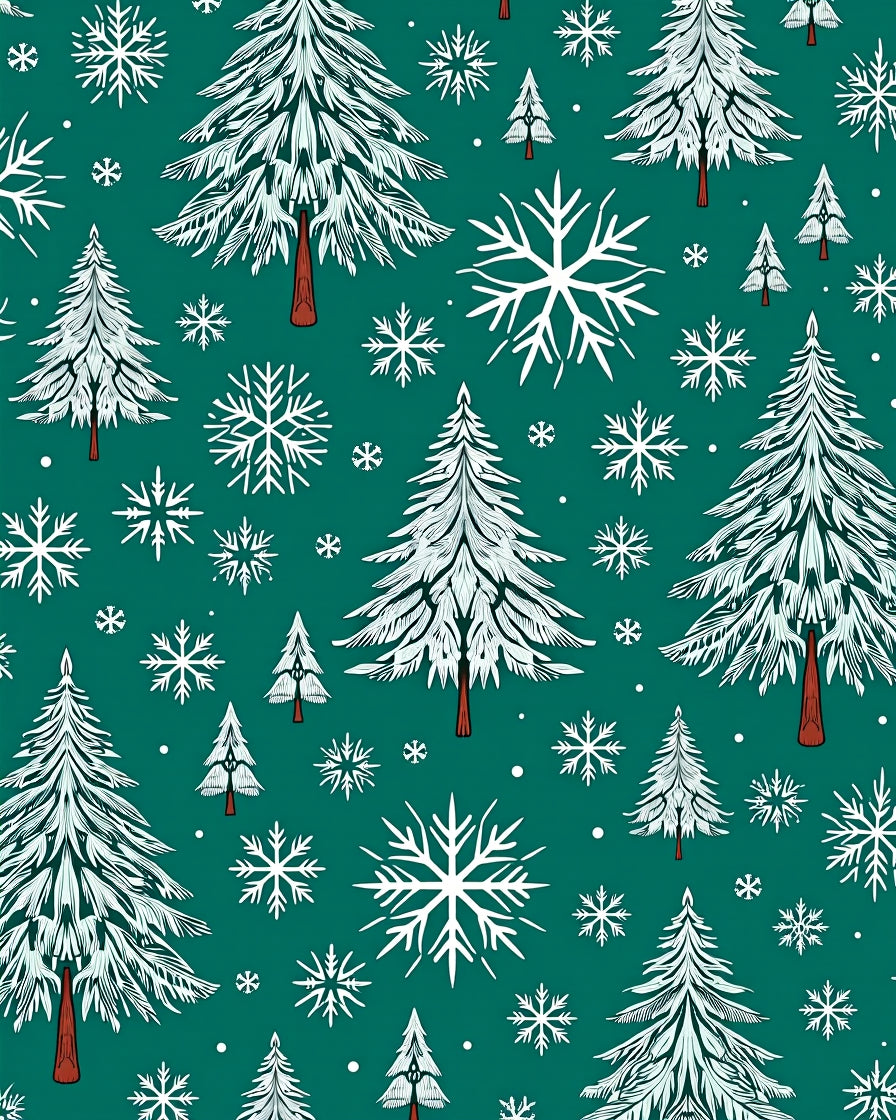 Emerald Forest Pine Snowflake Scene Rug