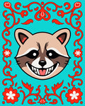 Cheshire Raccoon Teal Floral Scroll Rug