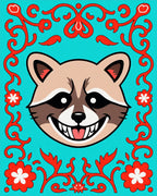 Cheshire Raccoon Teal Floral Scroll Rug