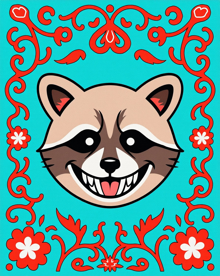 Cheshire Raccoon Teal Floral Scroll Rug