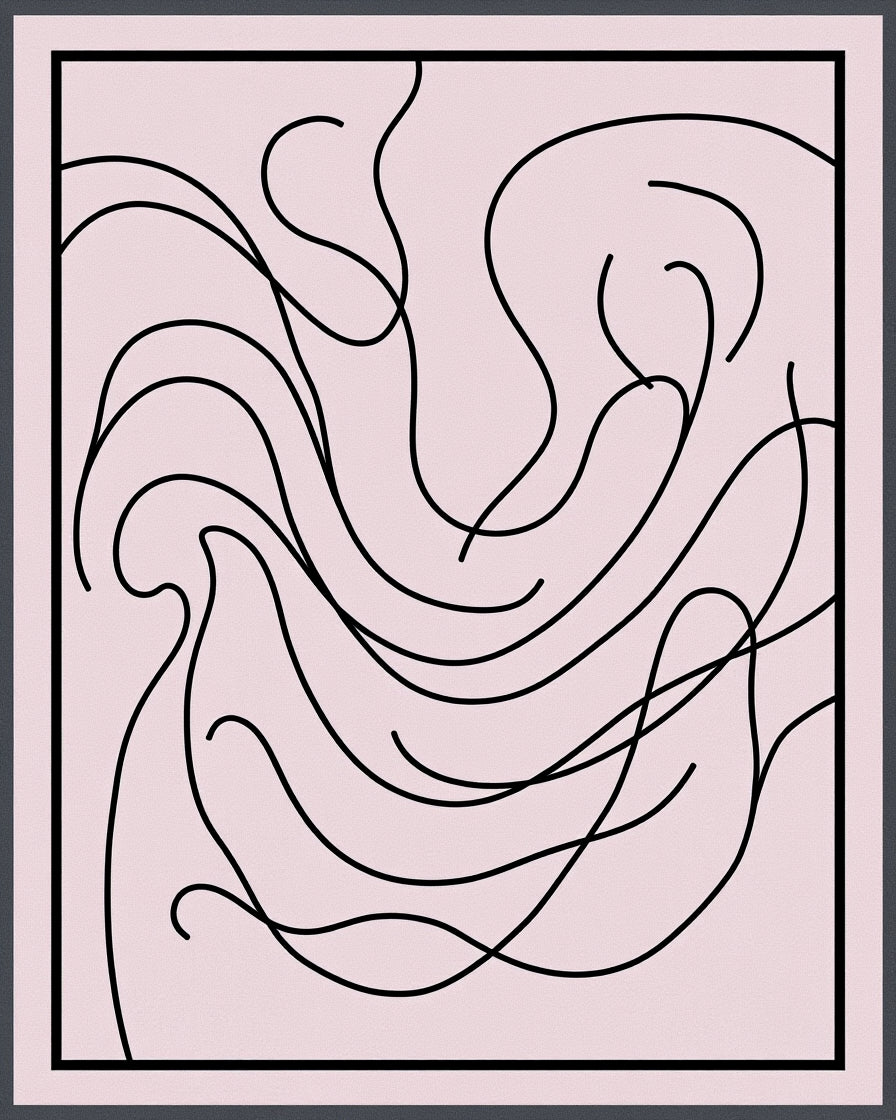 Soft Pink Black Swirl Abstract Rug