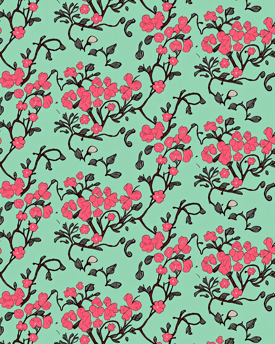 Pink Blossom Branches on Mint Background Rug