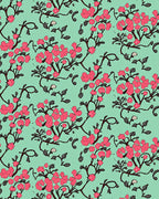 Pink Blossom Branches on Mint Background Rug