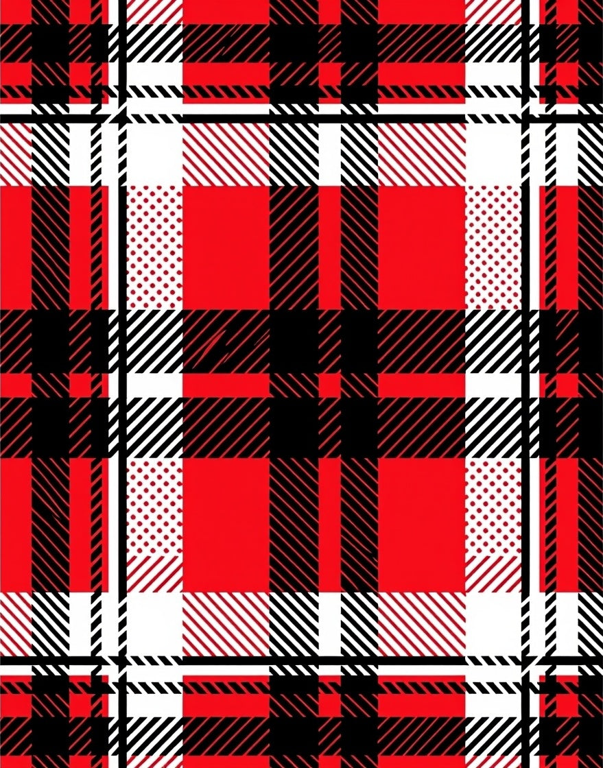 Bold Red Black Plaid Geometric Lines Rug