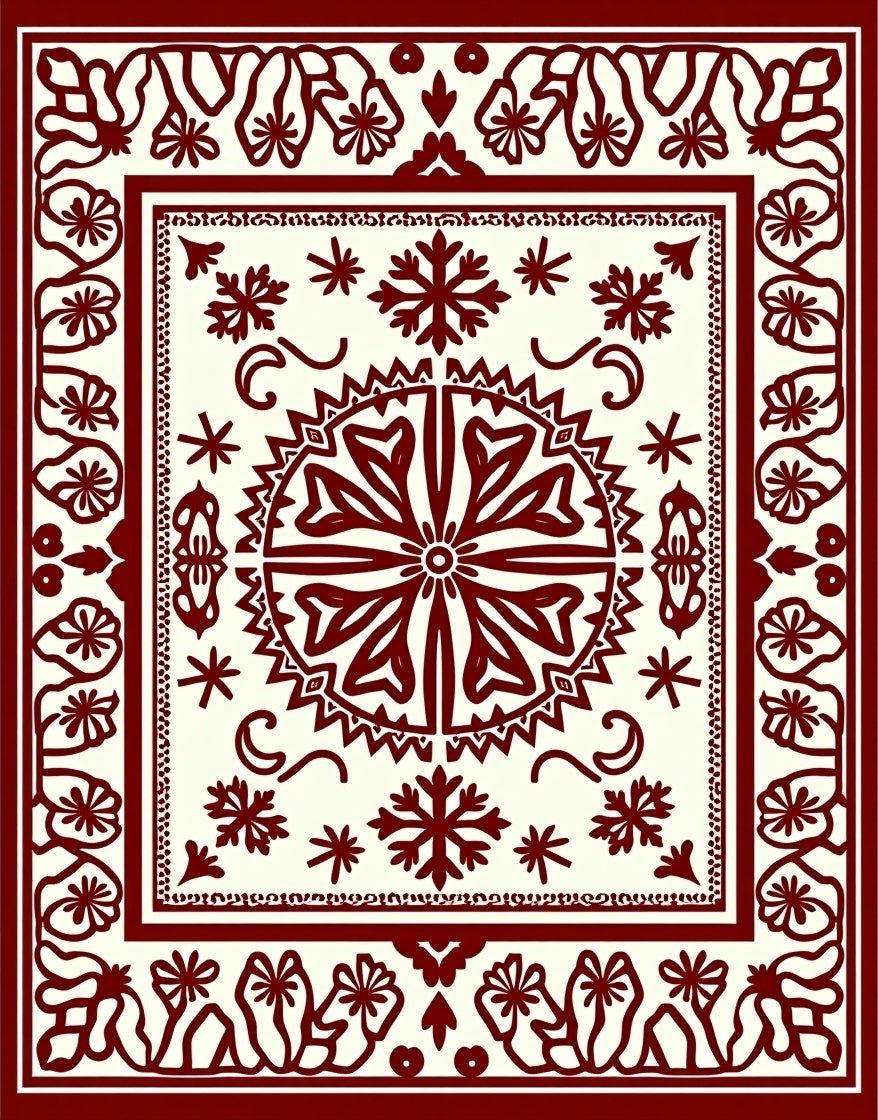 Deep Red Stylized Floral Medallion Rug