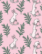 Pink Bunny Green Fir Branches Rug