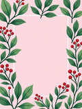 Pink Botanical Red Berry Leaf Border Rug