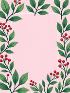 Pink Botanical Red Berry Leaf Border Rug