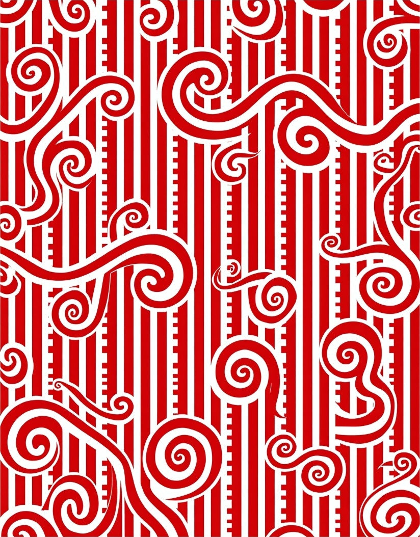 Red White Swirl Stripe Abstract Rug