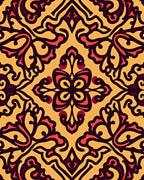 Terracotta Yellow Volute Scroll Rug