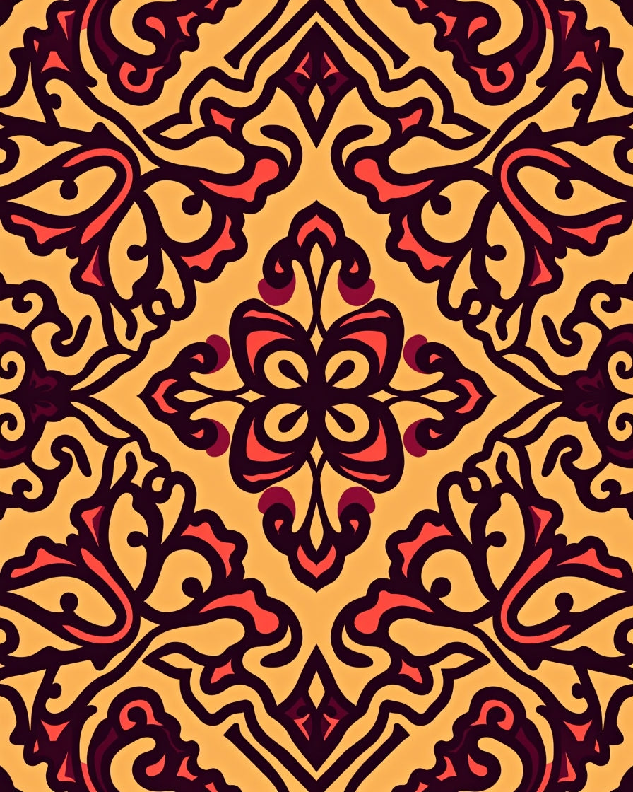 Terracotta Yellow Volute Scroll Rug