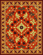 Vibrant Red Floral Leaf Medallion Rug