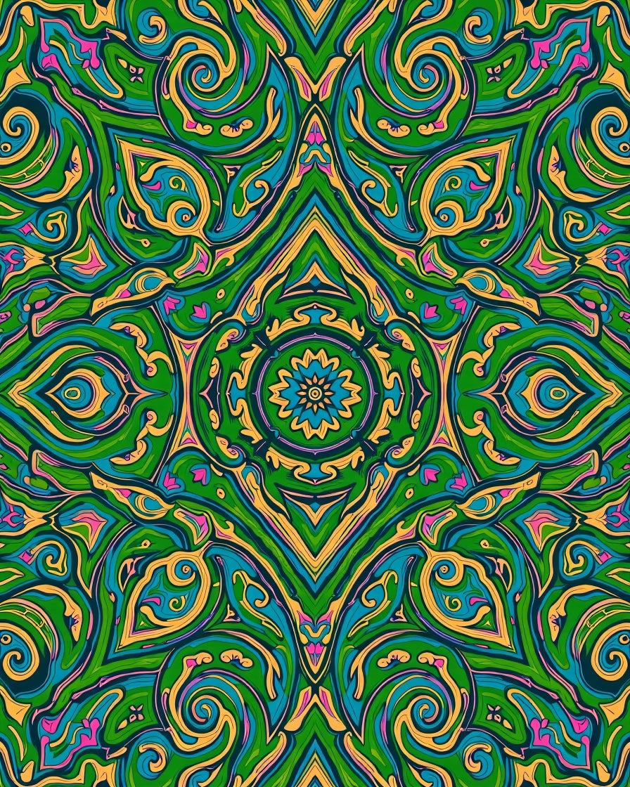 Vibrant Emerald Teal Psychedelic Swirl Rug