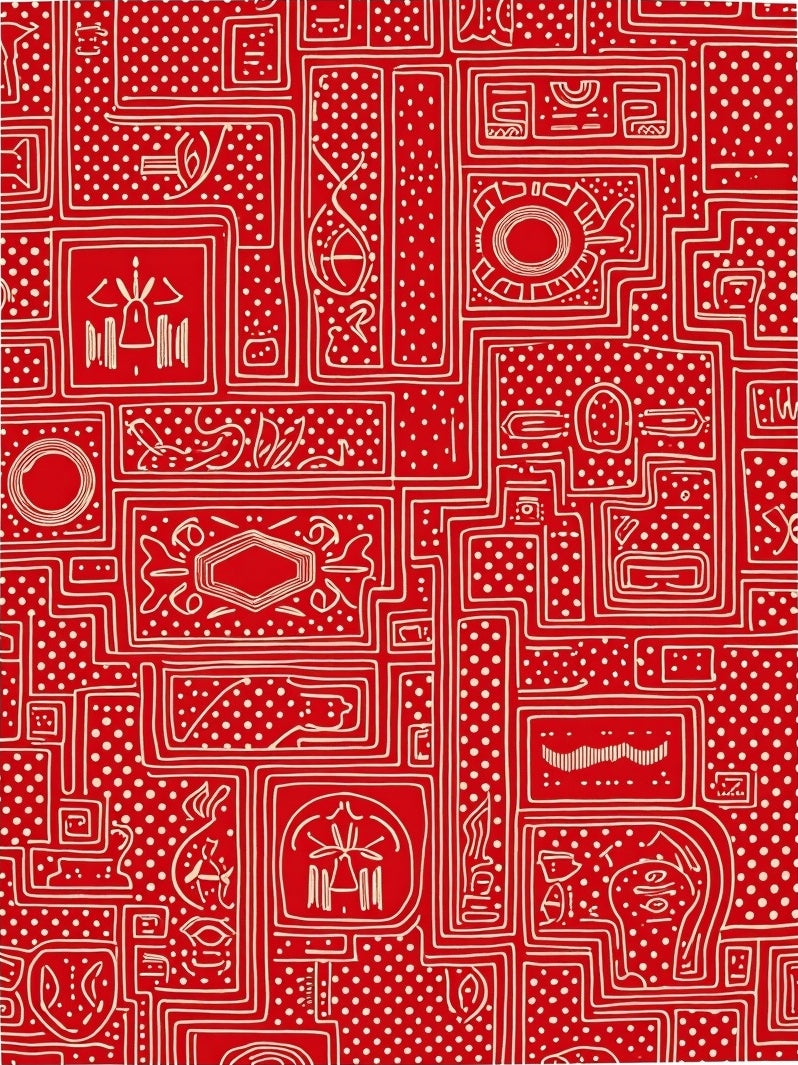 Red White Graphic Dotted Rectangles Rug