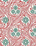 Crimson Green Snowflake Swirls Rug