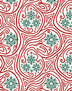 Crimson Green Snowflake Swirls Rug