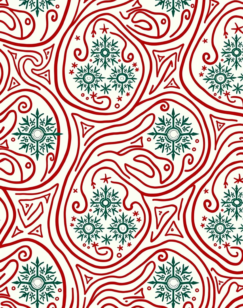 Crimson Green Snowflake Swirls Rug
