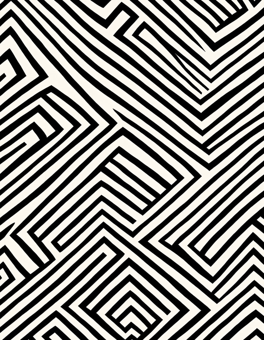Bold Black And White Geometric Maze Rug