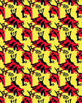 Bold Red Black Deer Motif Yellow Rug