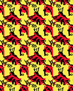 Bold Red Black Deer Motif Yellow Rug