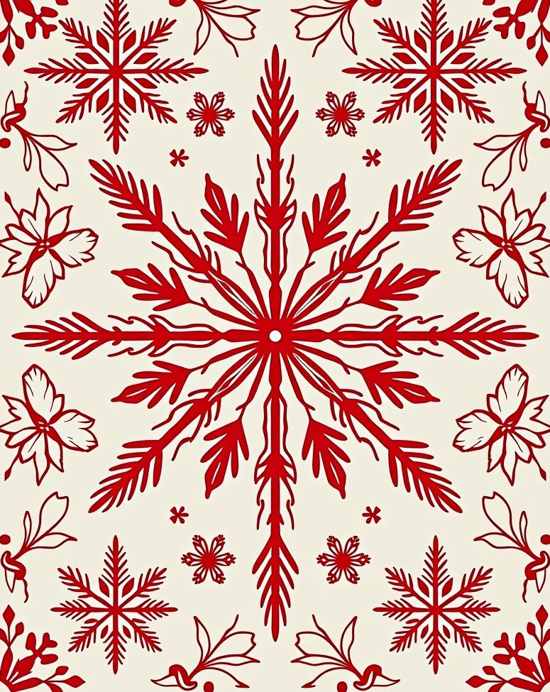 Crimson Snow Flurry Folk Art Rug