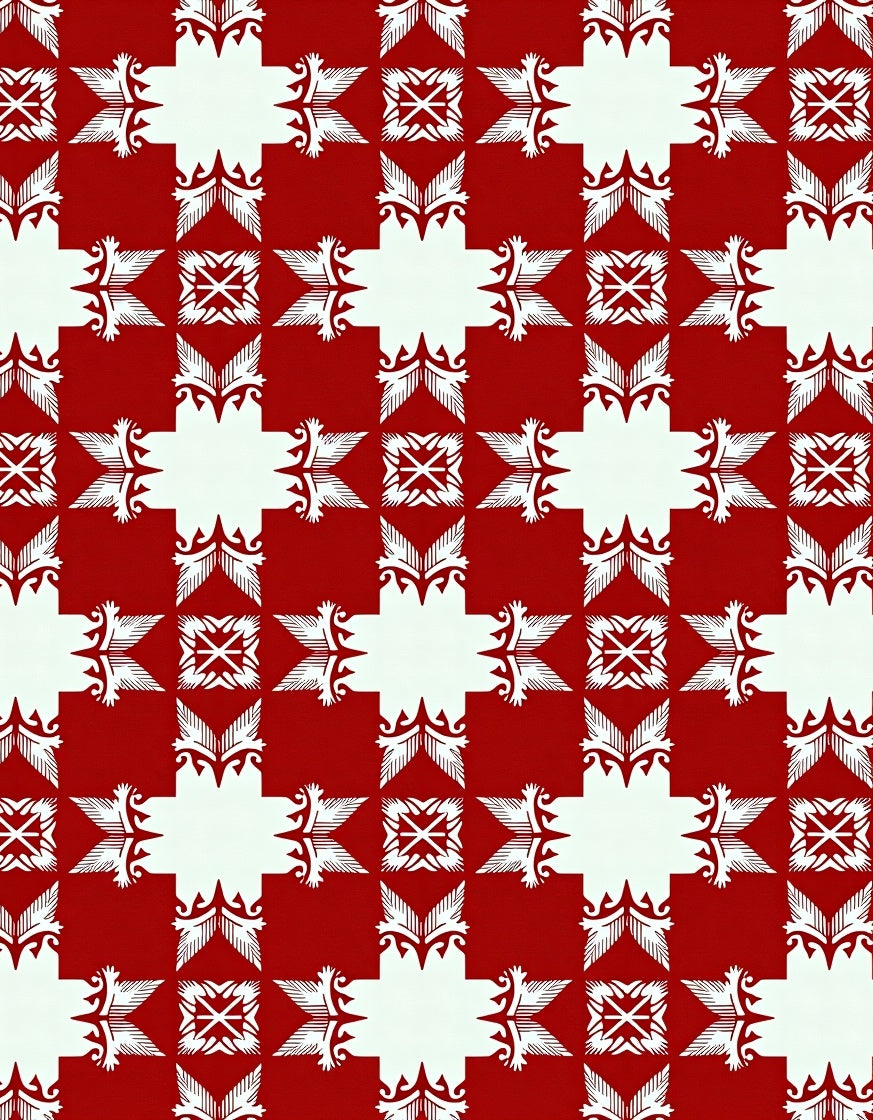 Classic Red White Geometric Crest Rug