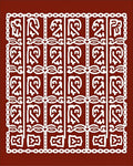 Ornate White Tribal Squares on Rust Rug